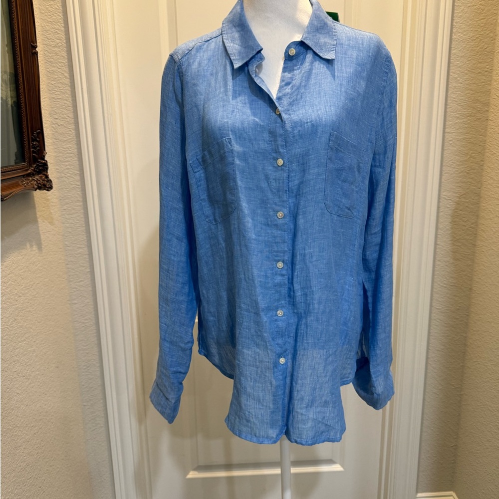 NWT Lilly Pulitzer Women’s Blue Button-up Shirt size L 100% Linen
